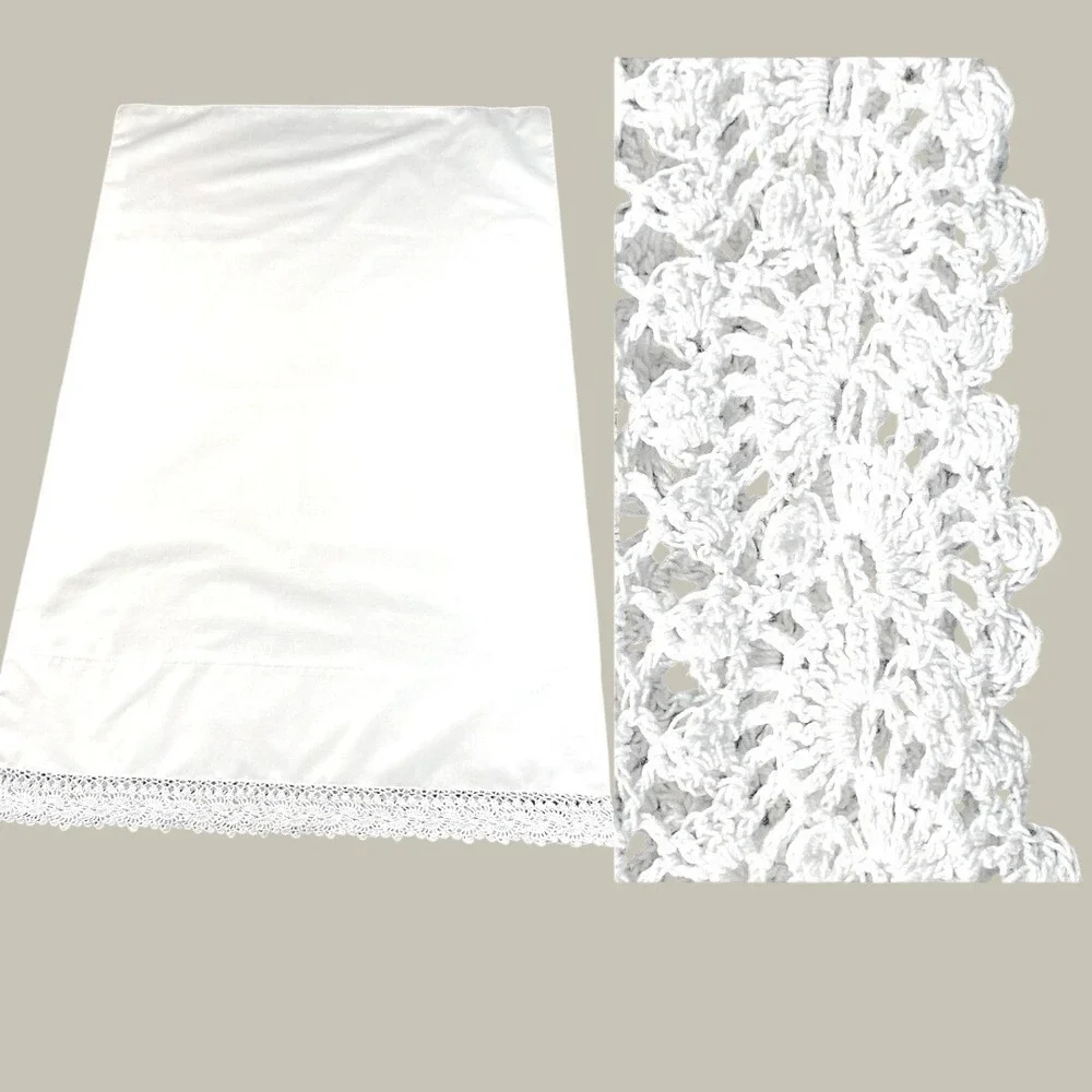 Celanese Fortrel VTG Crisp White Standard Pillowcase Crochet Lace Scalloped Trim